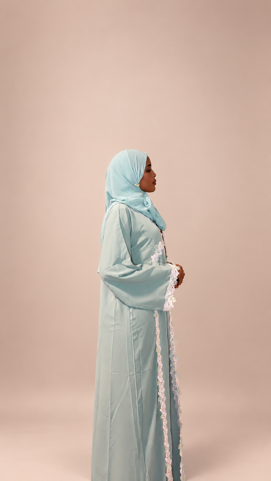 Muted Sage Green Pastel Floral Lace Abaya