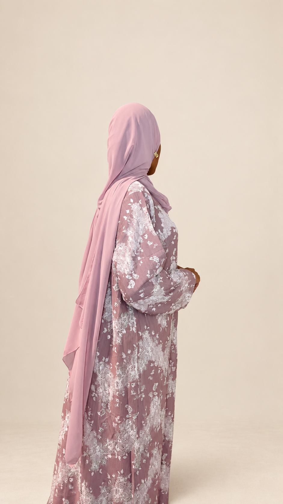 Dusty Mauve Floral Lace Abaya