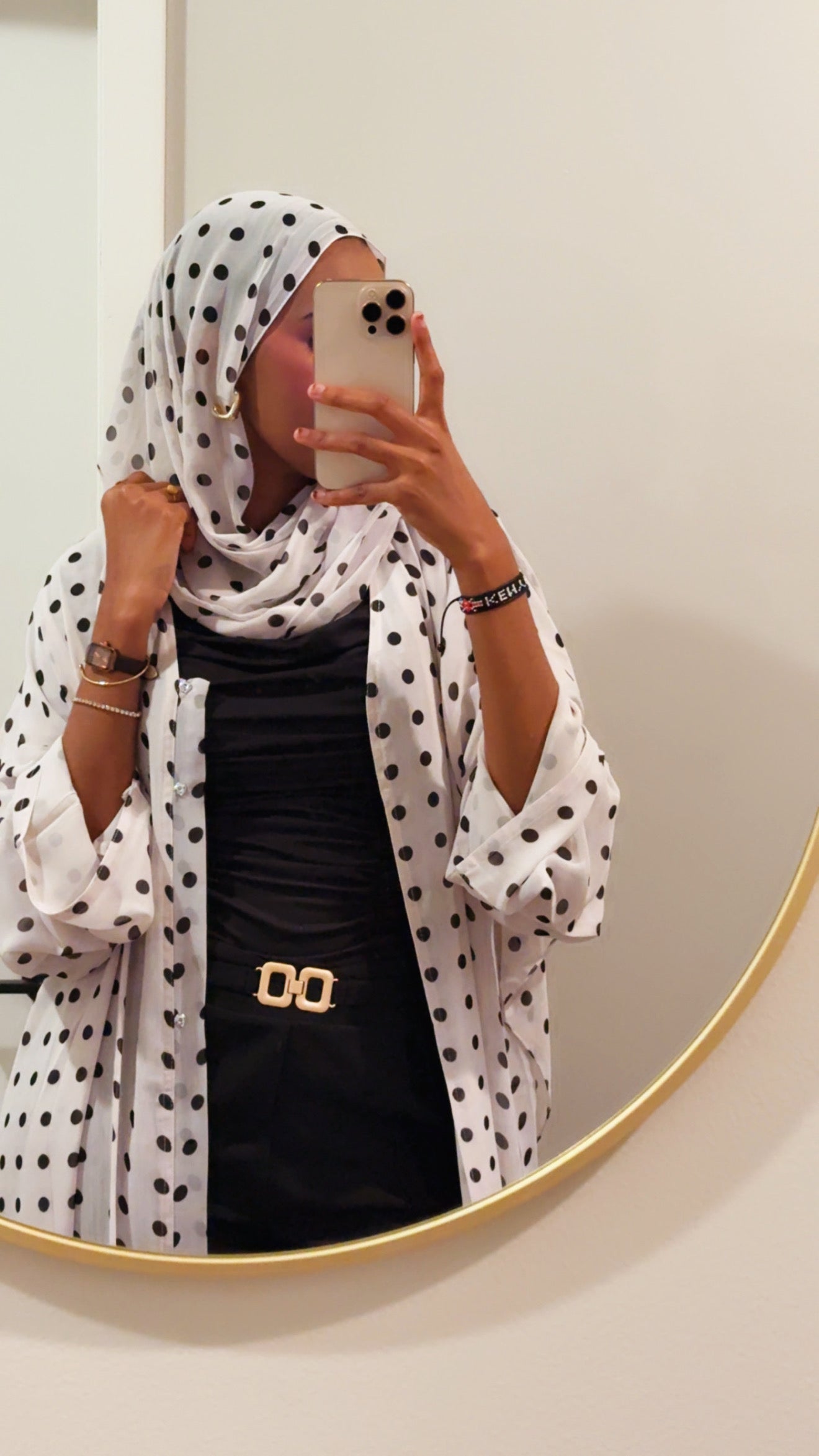 White Polka dot abaya