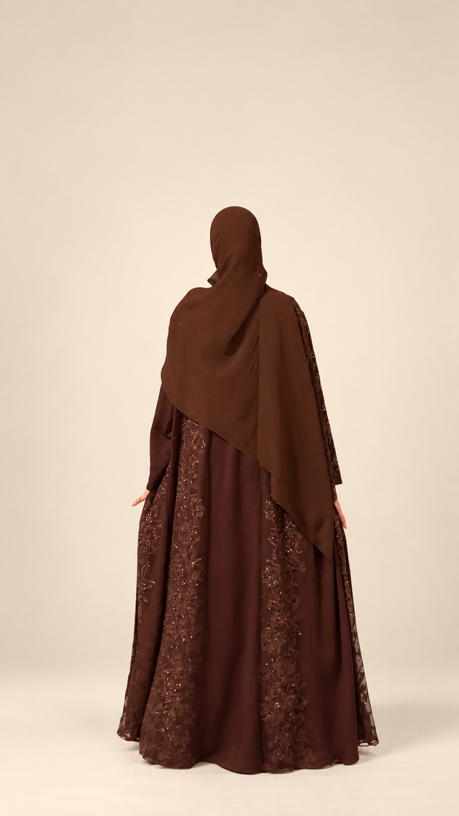 Mocha Brown Floral Crystal Embellished Abaya