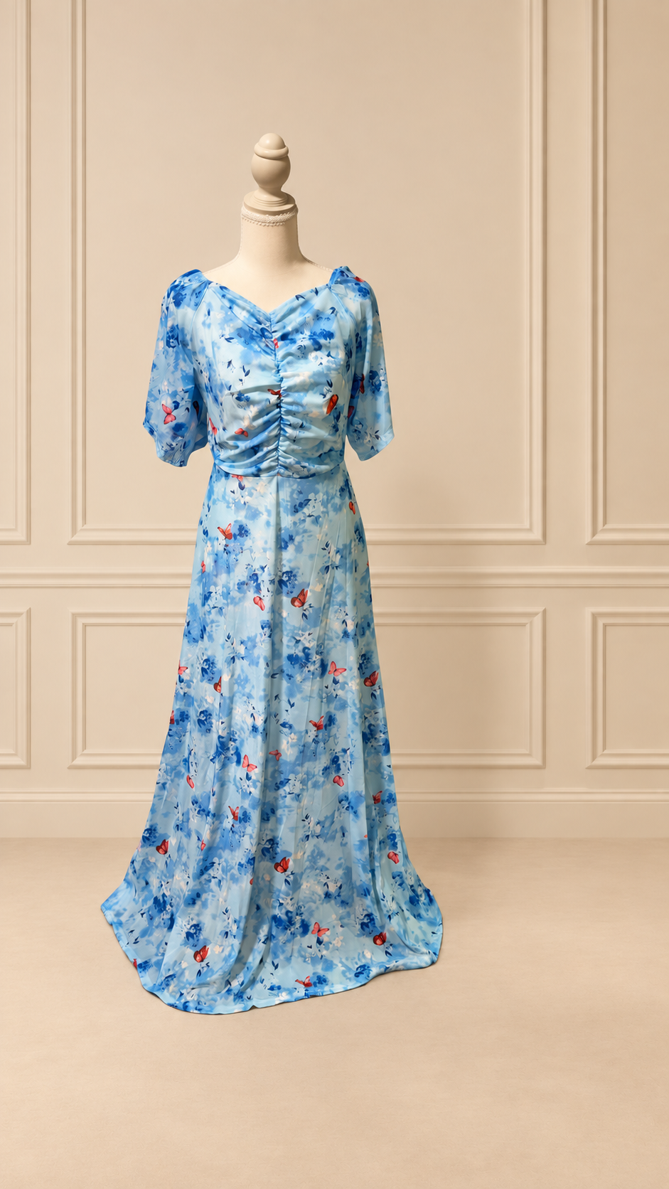 Baby Blue Butterfly Garden Maxi Dress