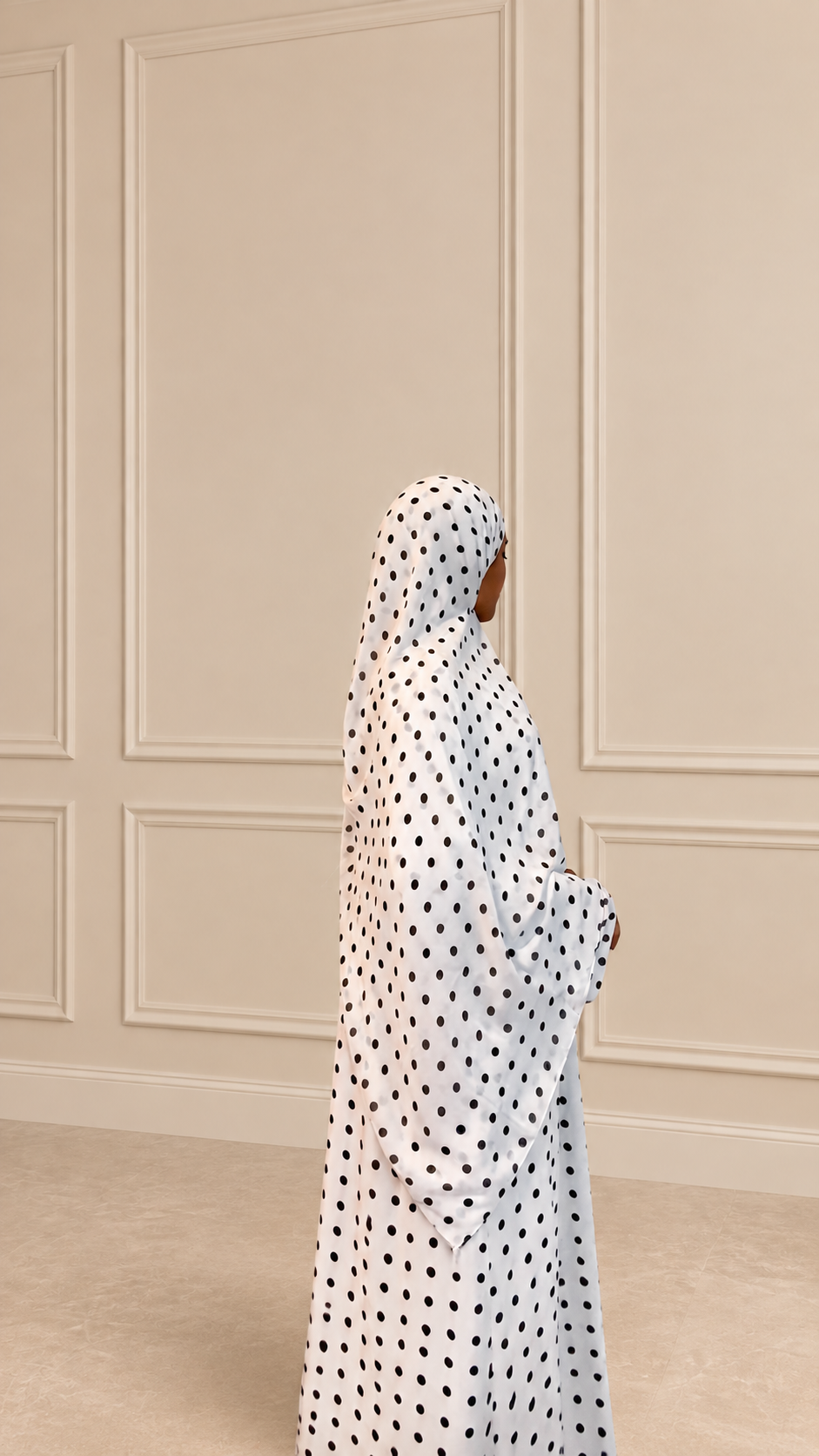 White polka dot abaya