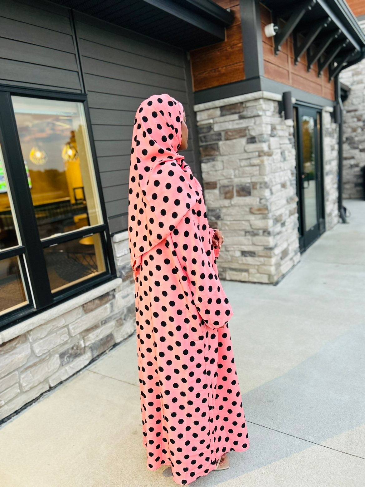 Pink Polka dot abaya