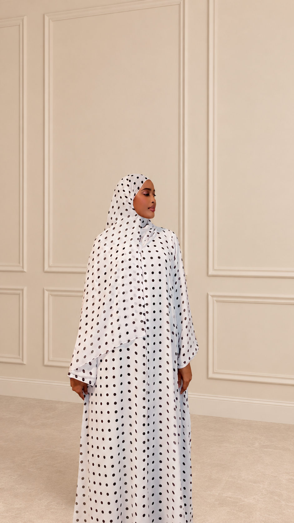 White polka dot abaya