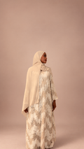 Beige Floral Lace Button-Front Abaya