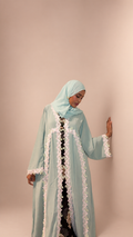 Muted Sage Green Pastel Floral Lace Abaya