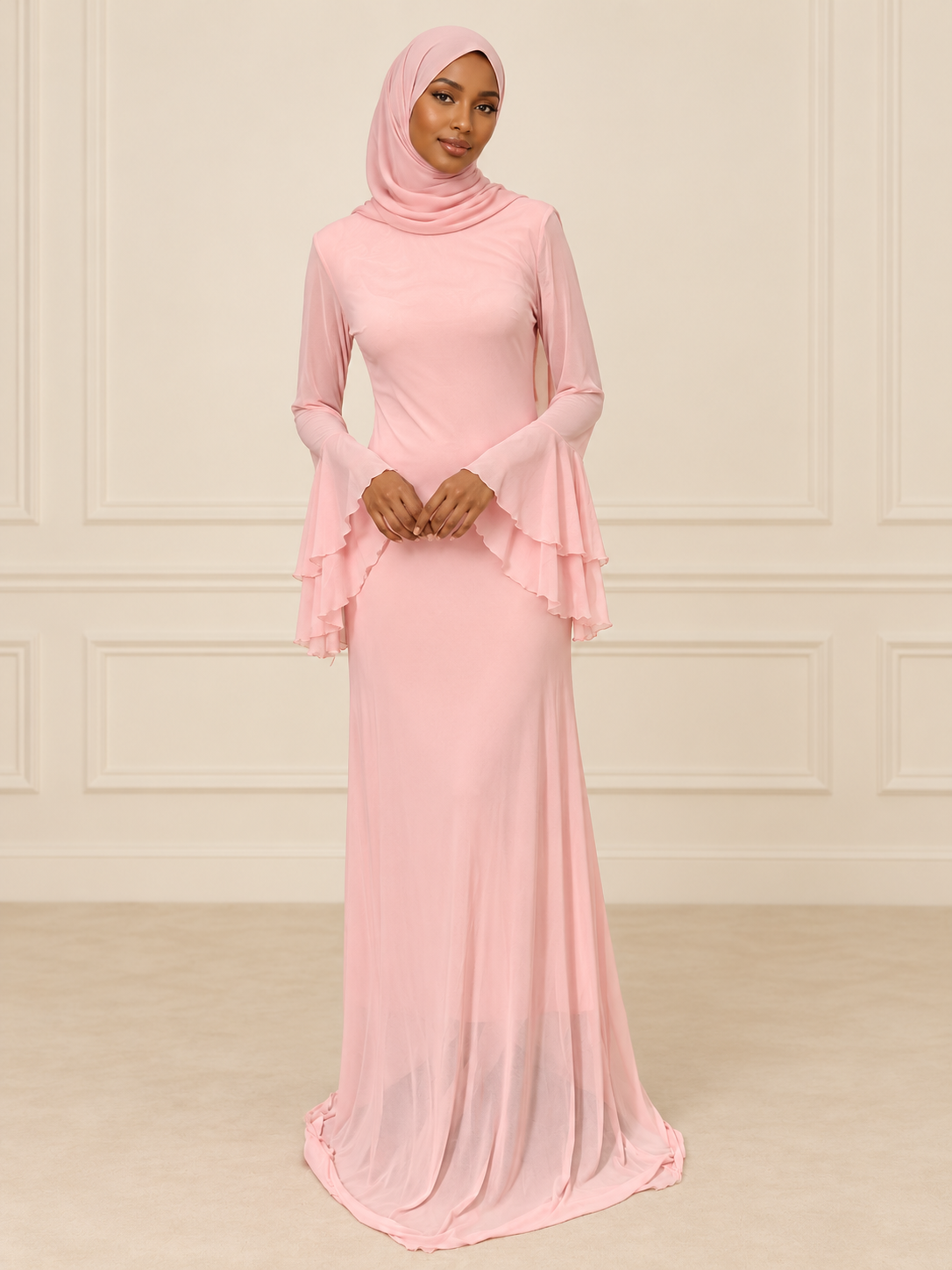 Luna Layered Bell-Sleeve Maxi Dress
