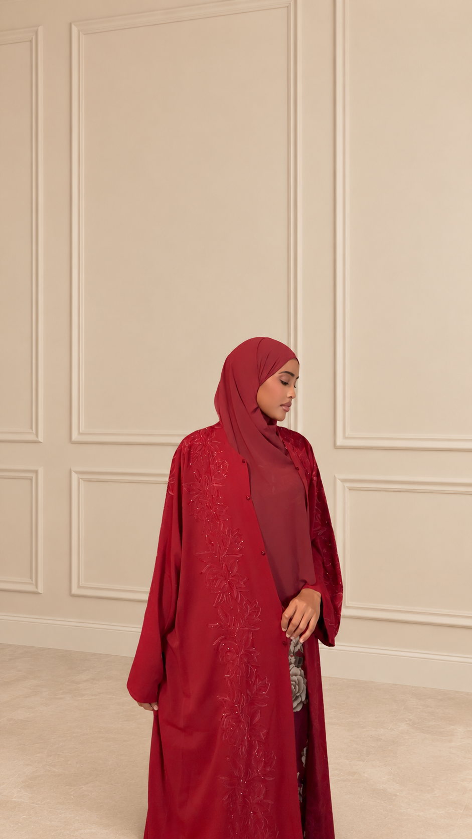 Burgundy Embroidered Elegance Abaya