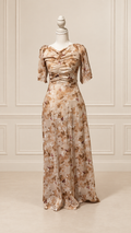 Warm Beige Butterfly Garden Maxi Dress