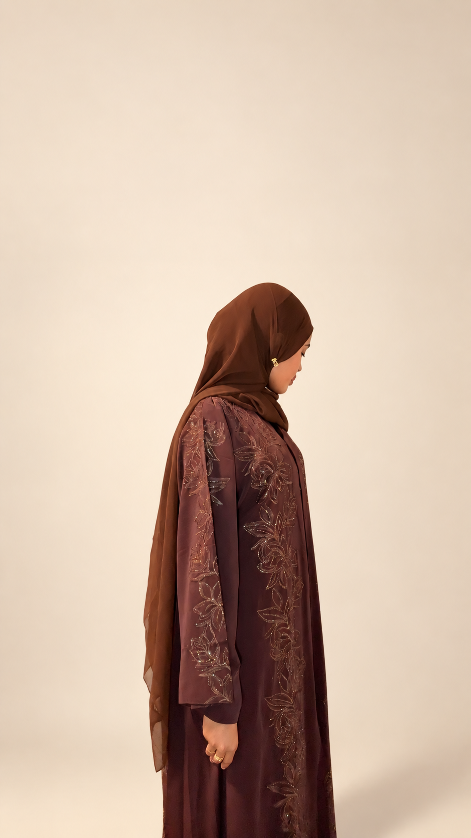 Mocha Brown Floral Crystal Embellished Abaya
