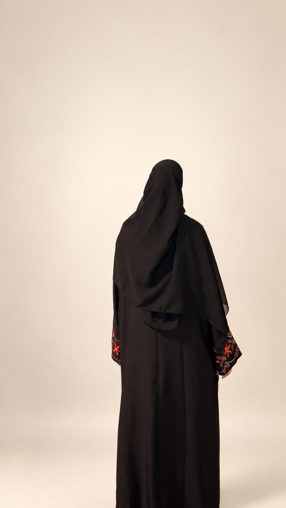 Black Multicolor Floral Embroidered Closed Abaya