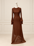 Chocolate Brown Layered Bell-Sleeve Maxi Dress