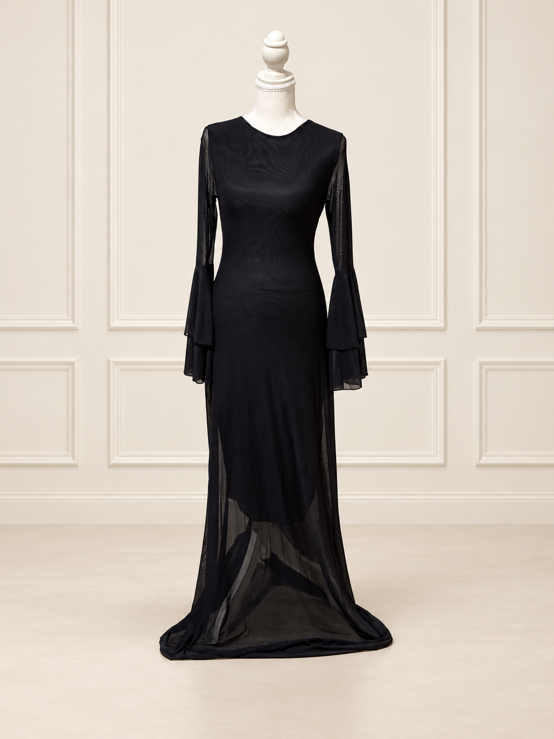 Black Layered Bell-Sleeve Maxi Dress