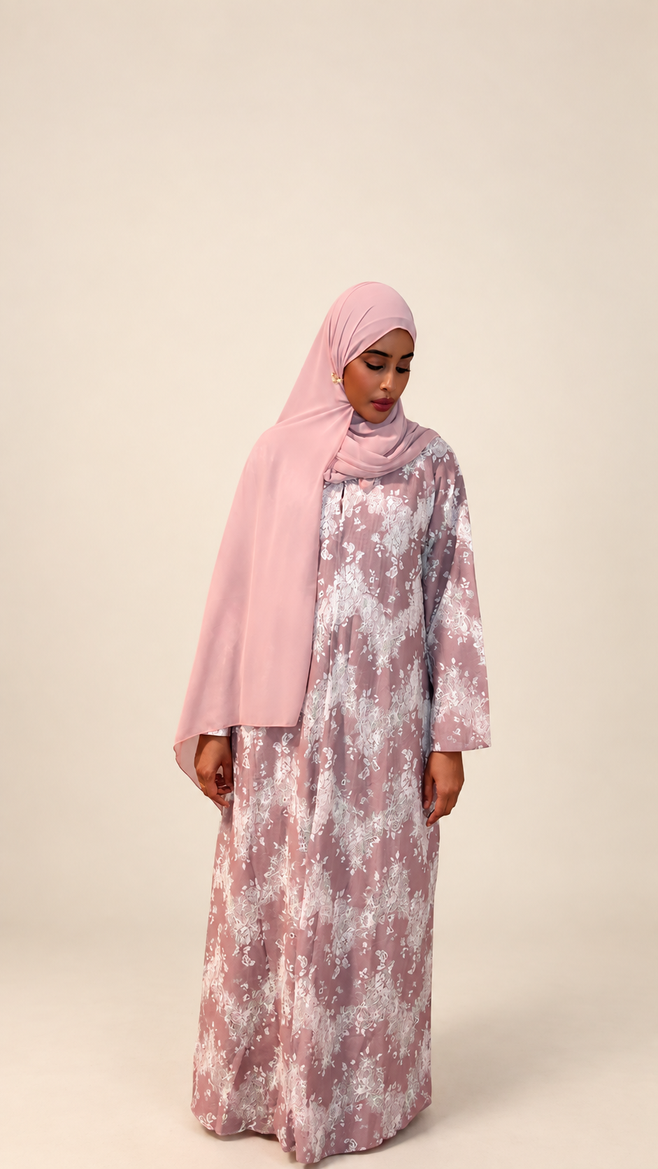 Dusty Mauve Floral Lace Abaya