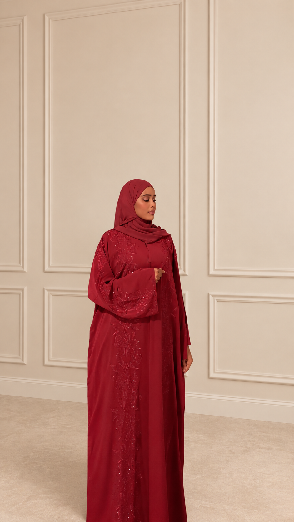 Burgundy Embroidered Elegance Abaya