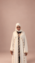 Cream Pink Floral Lace Abaya